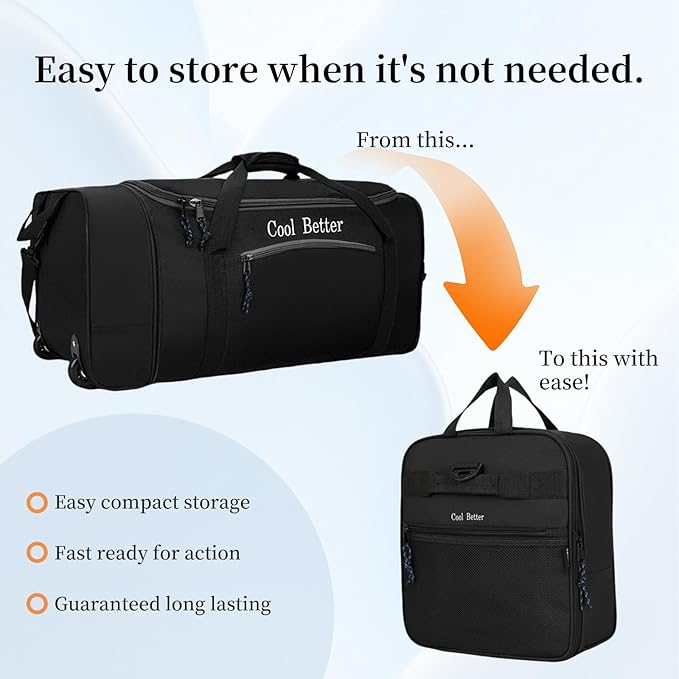 Ecotrek 55L Foldable Rolling Duffel Bag with 2 Wheels – Waterproof Oxford Weekender Travel Bag FL6121