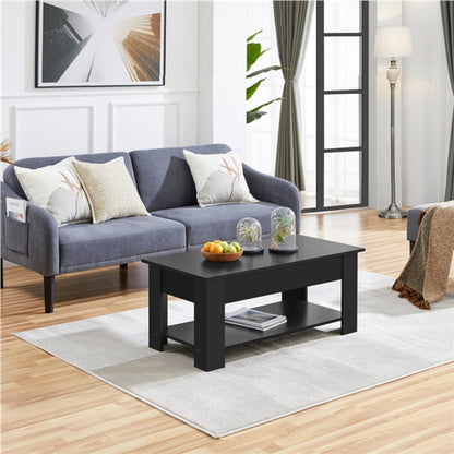 Rustic Lift Top Coffee Table w/ Hidden Compartment & Open Shelf