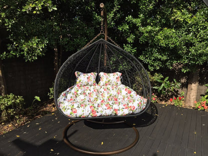 Black Hanging Rattan Swing Patio Garden Chair Weave Egg Cushion