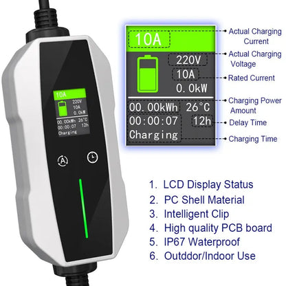Portable EV Charger Type 2 (10A, 2.3kW)