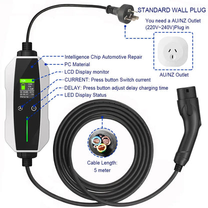 Portable EV Charger Type 2 (10A, 2.3kW)