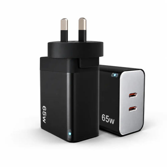 65W GaN Fast Wall Charger Dual USB-C PD 3.0 Power Adapter for Laptop, Tablet & Smartphone (Black)