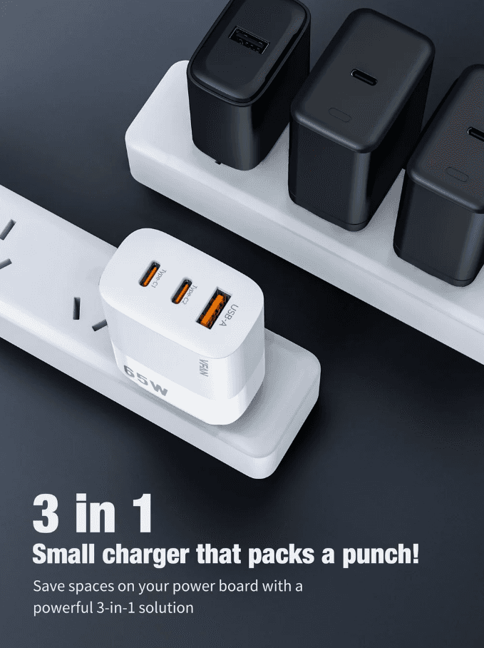 65W GaN Ultra Fast Charger – Triple-Port Charging Solution for All Your Devices