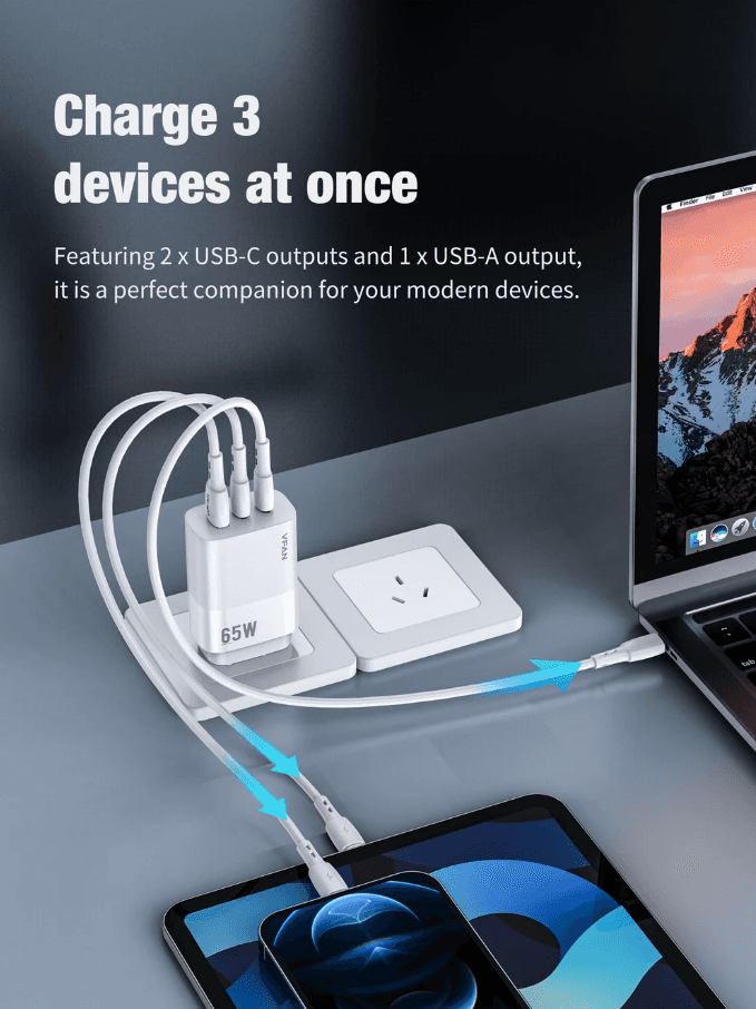 65W GaN Ultra Fast Charger – Triple-Port Charging Solution for All Your Devices