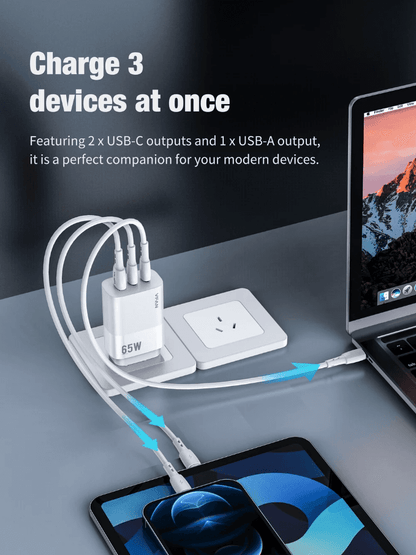 65W GaN Ultra Fast Charger – Triple-Port Charging Solution for All Your Devices
