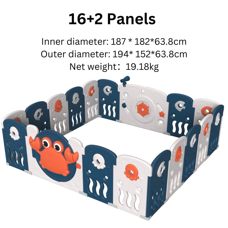 Luxurious Unique Baby Playpen 16+2 Panels (Ocean-Blue)