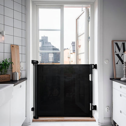 Baby retractable safety gate Black