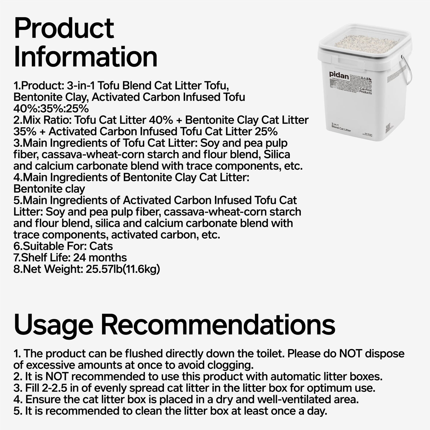 PIDAN 3-in-1 Blend Cat Litter - 11.6kg Bulk Bucket