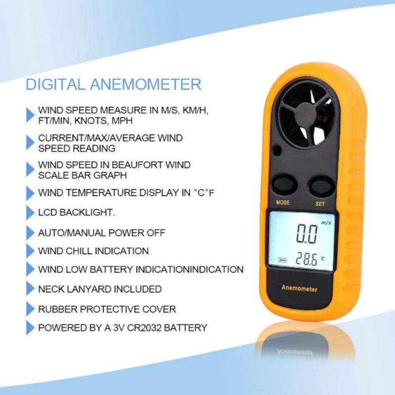 Digital Anemometer Handheld Wind Speed Meter for Measuring Wind Speed