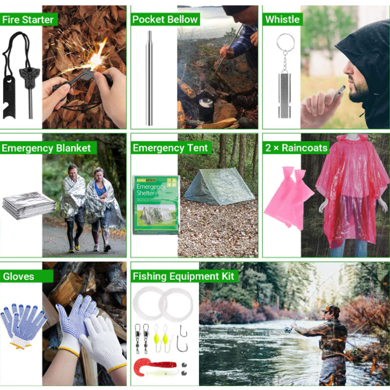 232Pcs Emergency Survival Kit, First Aid Kit Professional Survival Gear Tool B