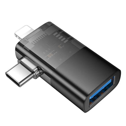 Hoco Dual Lightning Type-C Male to USB Female OTG Adapter UA36E