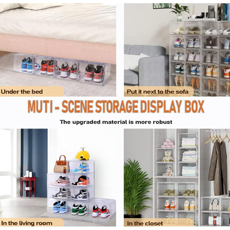 Shoe Boxes Clear Plastic Stackable Shoe Organizer with Magnetic Door