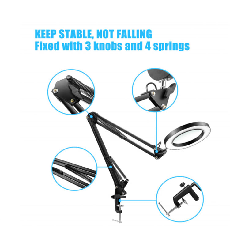 5X Magnifying Lamp with Big Clamp 3 Adjustable LED Light 10 Brightness Magnifier