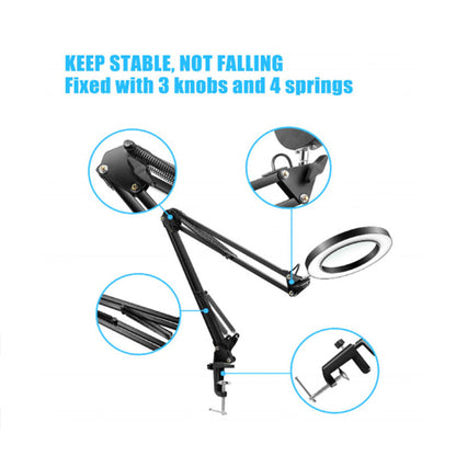 5X Magnifying Lamp with Big Clamp 3 Adjustable LED Light 10 Brightness Magnifier