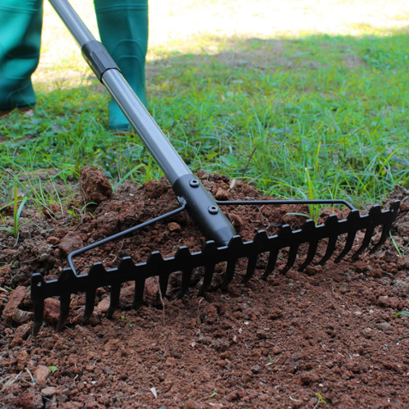 Multifunctional grass rake 17 Steel Tines Metal Head with Stainless Steel Handle