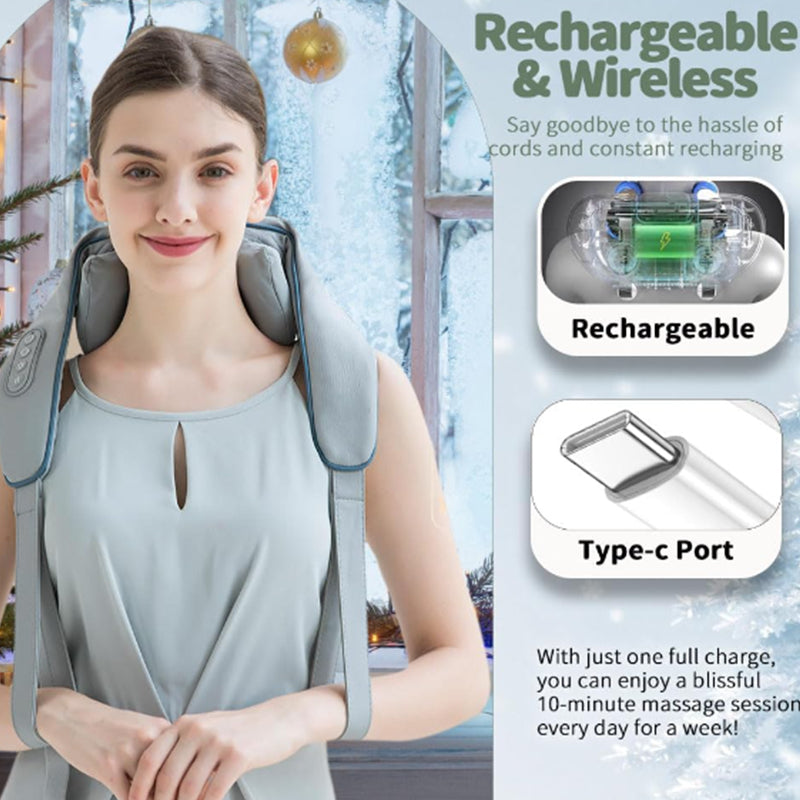 Deep Kneading Neck and Shoulder Massager with Heat 5D Cordless Mini Shiatsu Neck