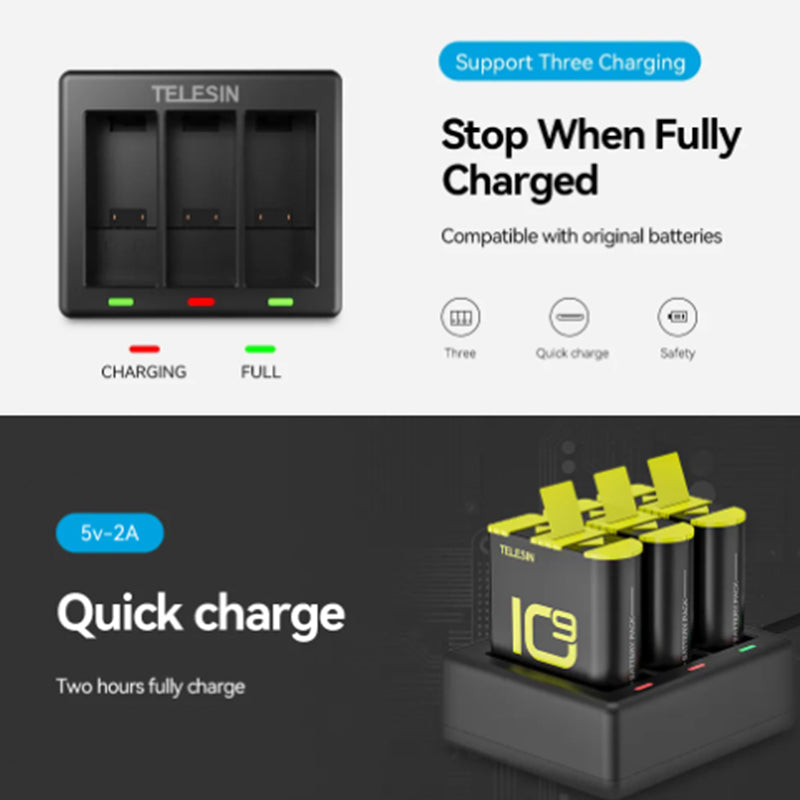 TELESIN Battery Charger Used For GoPro 11/10 /9 (Battery no included)