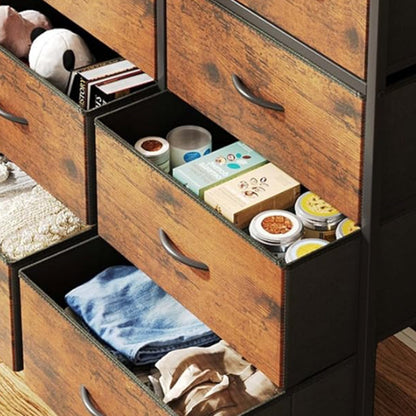 Fabric Dresser for Bedroom with 9 Drawers, Tall 4-Tier Storage Tower for Closet