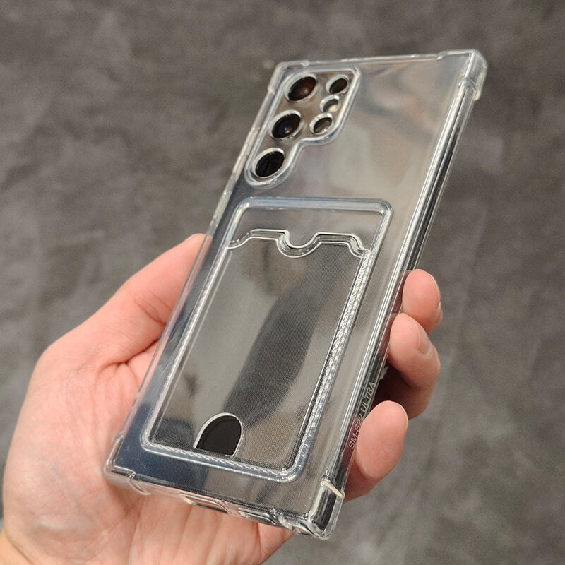 Crystal-Clear Minimalist Wallet Phone Case with Card Holder Compatible with Samsung Galaxy S24 Plus 2024