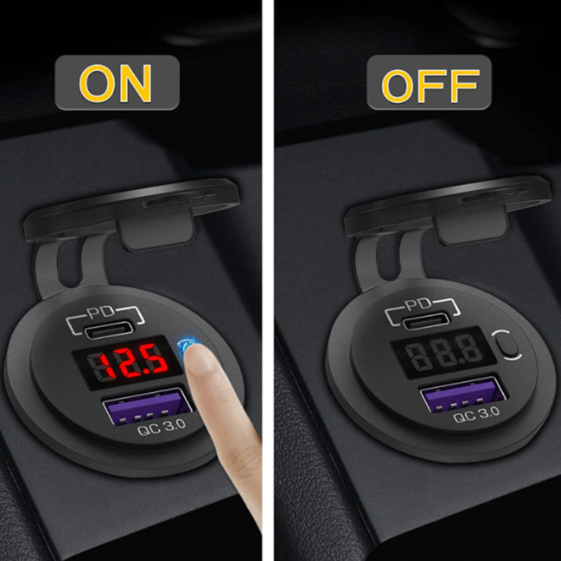 12V USB C Car Charger Socket Dual PD & QC 3.0 Ports Car Adapter with 60cm Wire Blue