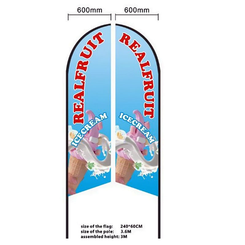 REALFRUIT ICECREAM Pre-print Double Sided Feather Flag Business Commercial