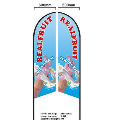 REALFRUIT ICECREAM Pre-print Double Sided Feather Flag Business Commercial