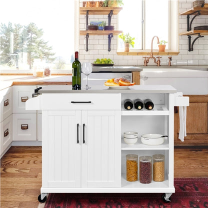 Kitchen Island Cart with Stainless Steel Top & Storage