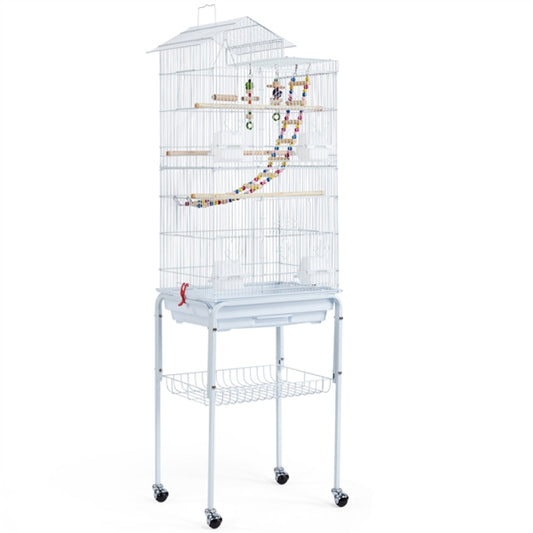 Rolling Metal Bird Cage with Detachable Stand Toys Included