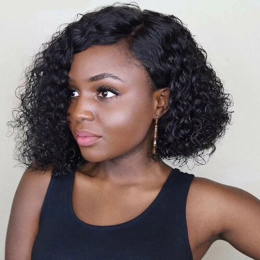 Curly Wavy Short Wigs Dark Black Ladies Synthetic Costume Hair