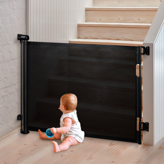 Baby retractable safety gate Black