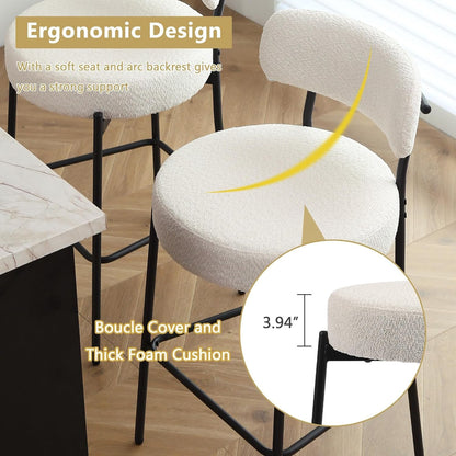 Bar Stool Boucle Fabric Counter Bar Stools