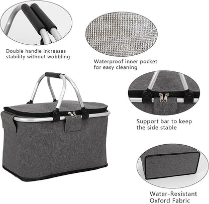 Insulated Picnic Lunch Bag - Large 20L Foldable Soft Cooler Bag JS33001