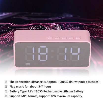 Digital Smart Alarm Clock With Bluetooth Speaker (Pink)