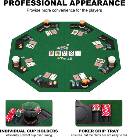 48 Inch Foldable Poker Table Top for 8 Players Chips Tray & Cup Holders Texas