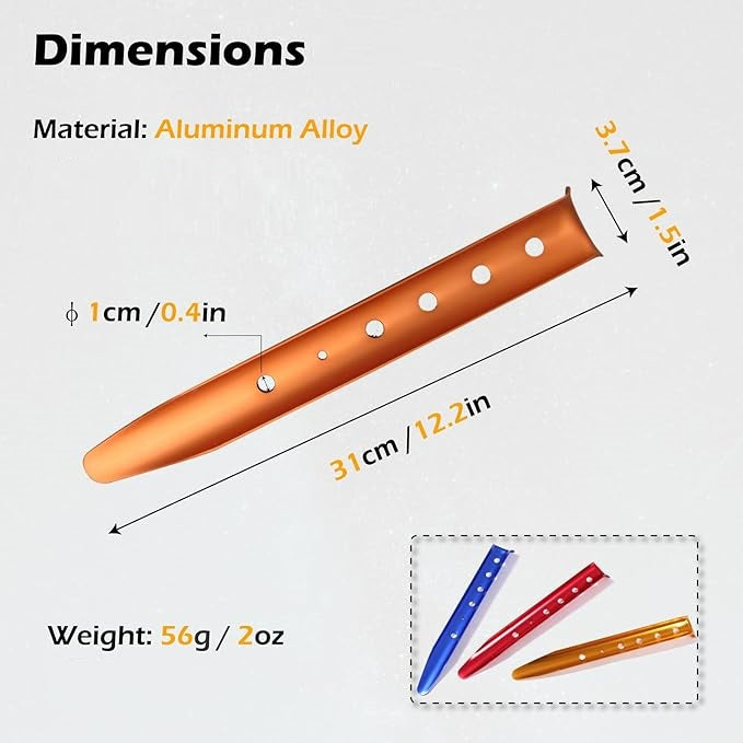 ECOTREK Snow & Sand Tent Stakes – 31cm Aluminum U-Shaped Pegs for Camping & Beach JP5604