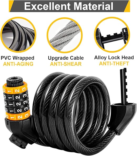 5 Digit Lock Anti-Theft 120cm Cycle Cable Lock TG533815