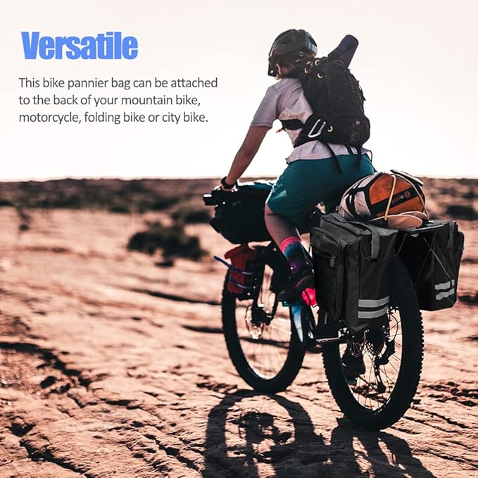 30L Waterproof Bike Rear Rack Double Pannier Bag with Reflective Trim – Black JS76603