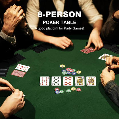 48 Inch Foldable Poker Table Top for 8 Players Chips Tray & Cup Holders Texas