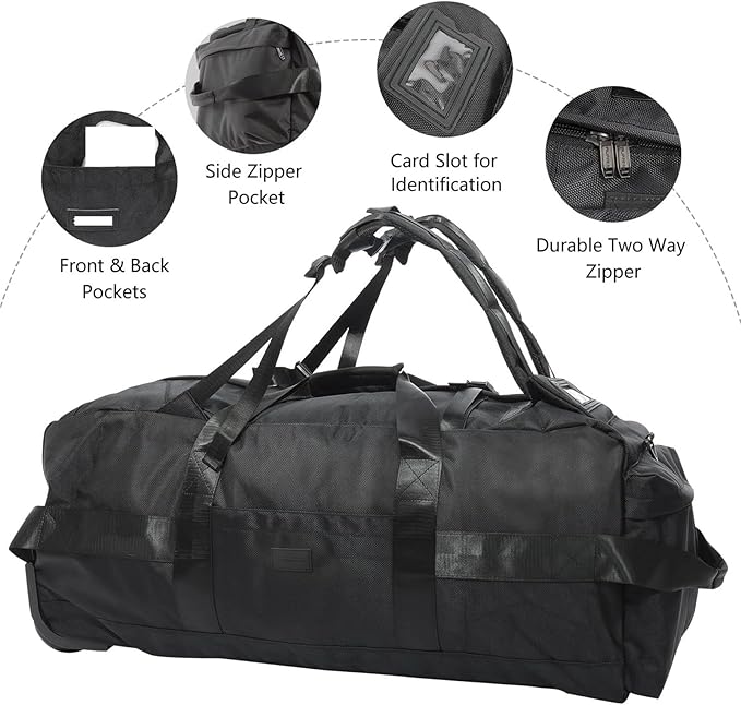 Rucksack with Wheels 80L Rolling Duffle Bag with Wheels 31" Foldable Travel Duffel  Versatile 2-in-1 CP1234
