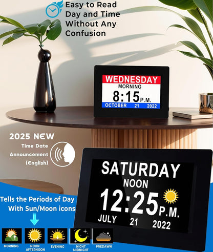 8inch LED Dementia Digital Calendar Clock Alarm Extra Large Day/Week/Month/Year