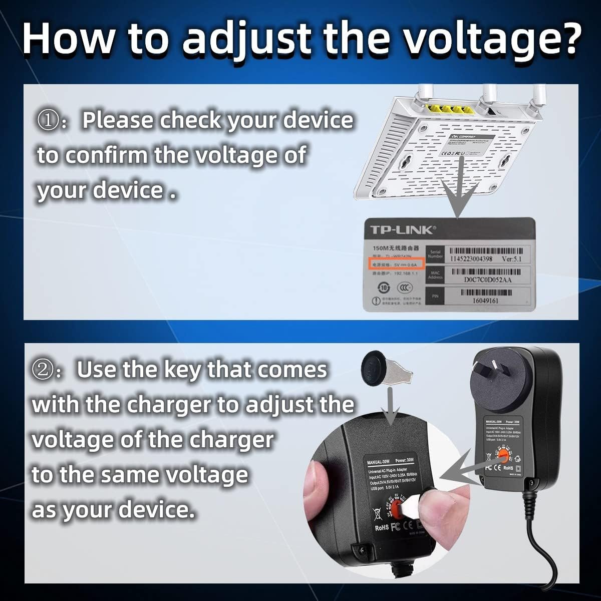 30W Universal Adjustable Power Adapter Power Supply