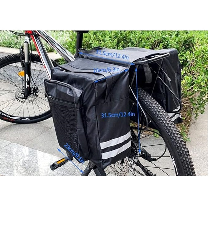 30L Waterproof Bike Rear Rack Double Pannier Bag with Reflective Trim – Black JS76603