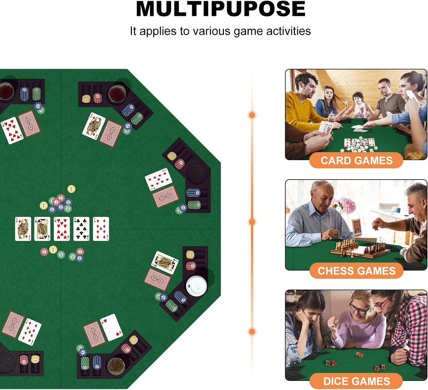 48 Inch Foldable Poker Table Top for 8 Players Chips Tray & Cup Holders Texas