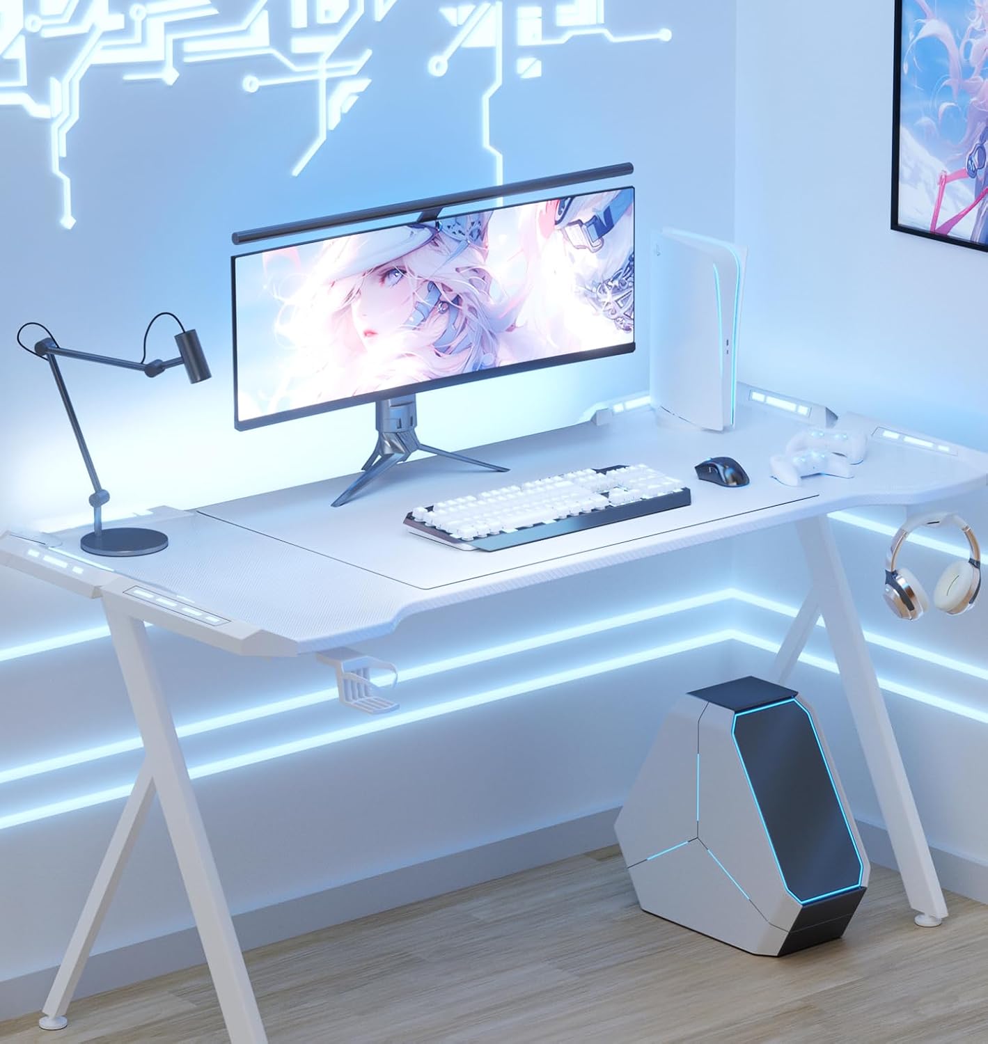 120cm Gaming Desk Computer Desk table with LED light Wireless Charger