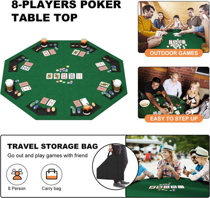 48 Inch Foldable Poker Table Top for 8 Players Chips Tray & Cup Holders Texas