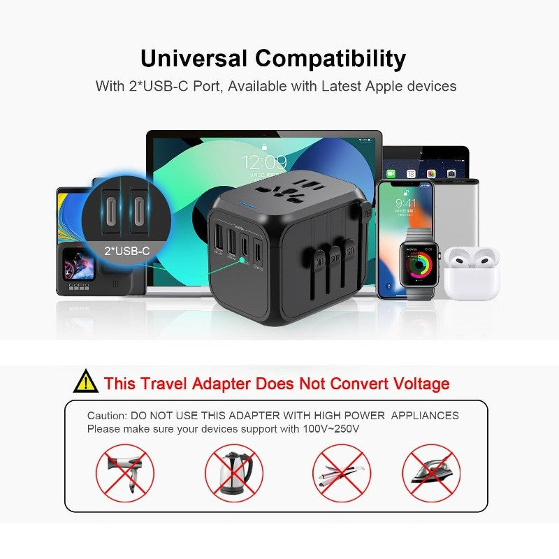 International Travel Adapter Charger Universal Plug For EU UK AU US with USB USB-C Ports