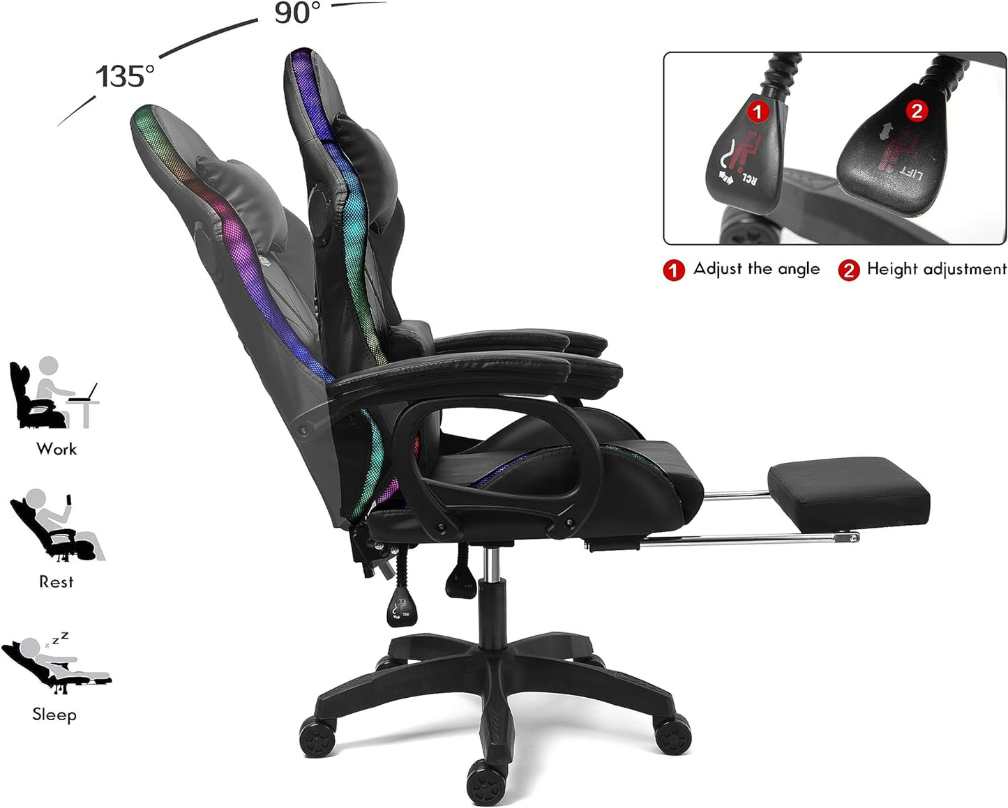 Gaming Chair with Footrest - RGB Gaming Chair with Speakers & Lights