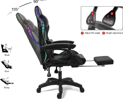 Gaming Chair with Footrest - RGB Gaming Chair with Speakers & Lights