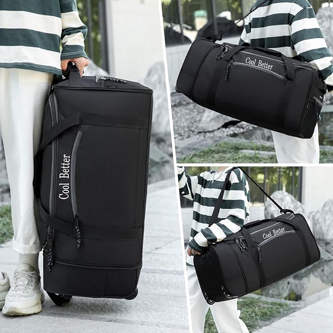 Ecotrek 55L Foldable Rolling Duffel Bag with 2 Wheels – Waterproof Oxford Weekender Travel Bag FL6121