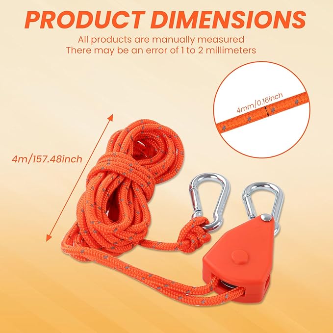 ECOTREK Reflective Ratchet Guy Ropes – Adjustable Tent Tie Down Ropes with Pulley JP5687